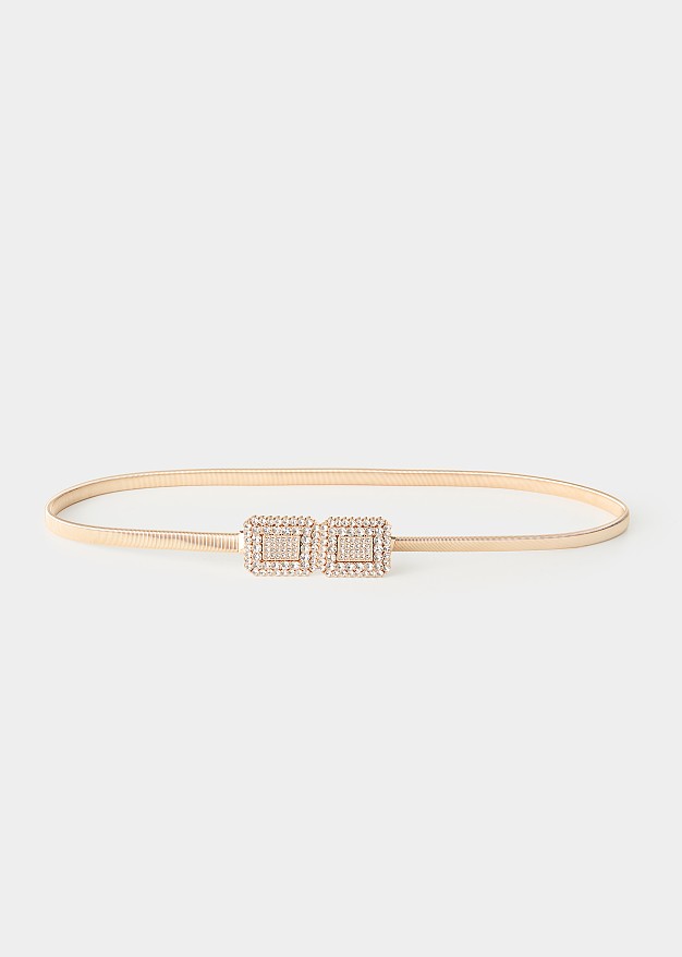 Belt with a square rhinestone buckle