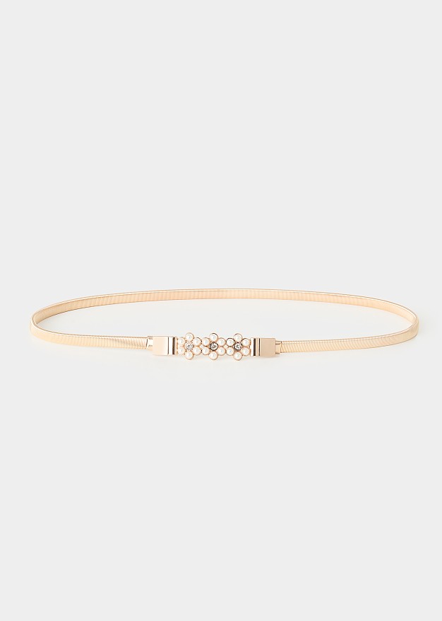 Thin belt with pearl buckle