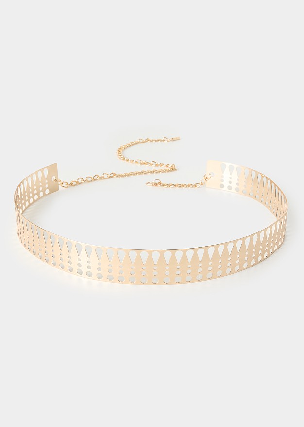 Rigid metal belt with cut-outs