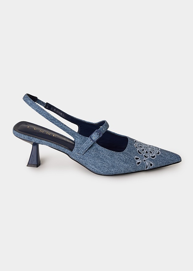 Denim pointed-toe slingback Mary Janes