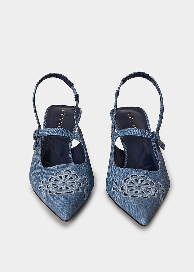 Denim pointed-toe slingback Mary Janes