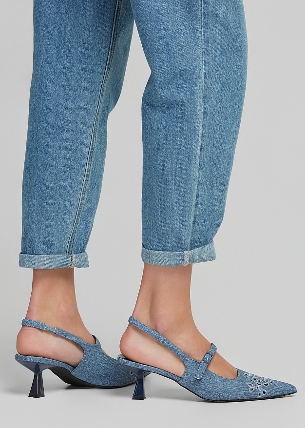 Denim pointed-toe slingback Mary Janes