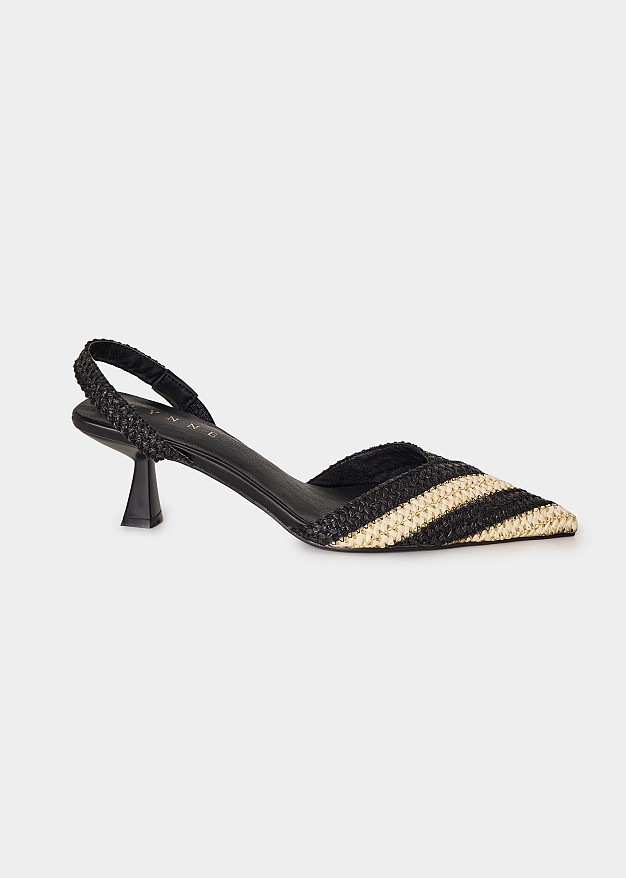 Kitten heel slingbacks in raffia look