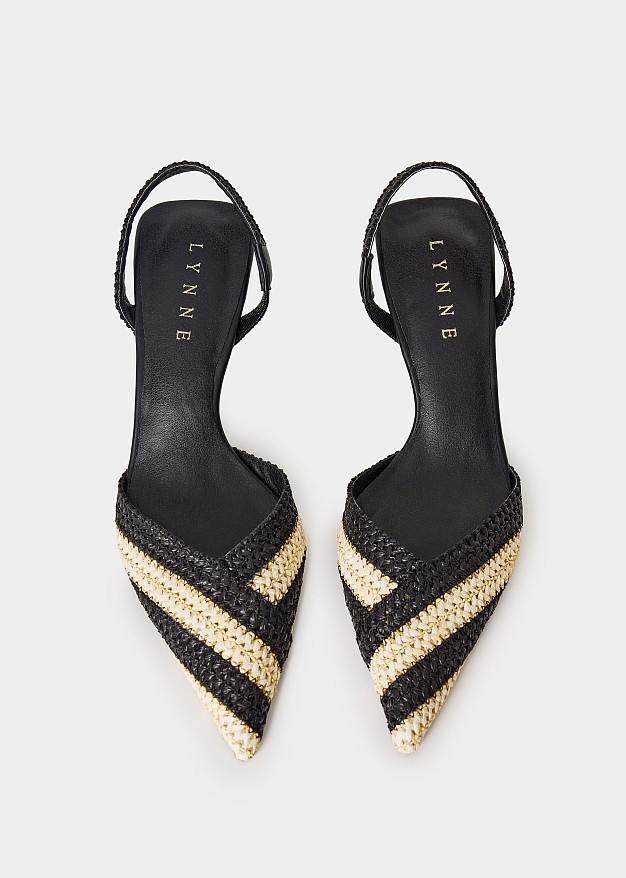 Kitten heel slingbacks in raffia look