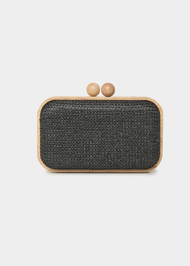 Clutch raffia bag in wooden frame
