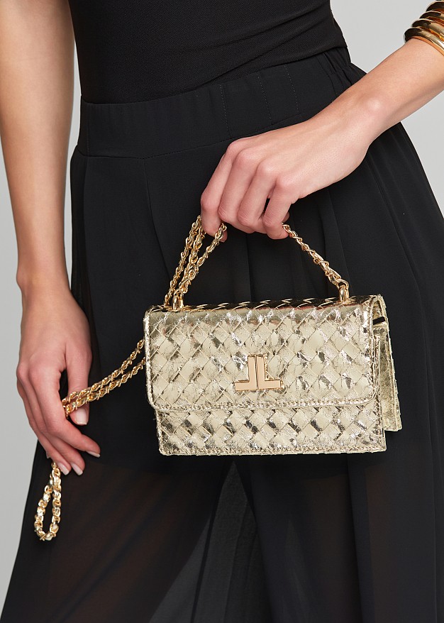 Metallic woven crossbody bag