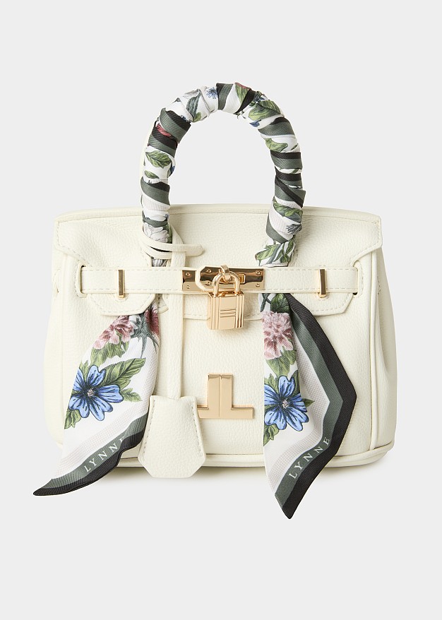 Mini top-handle bag with decorative scarf