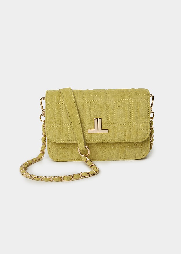 Quilted bag with embossed suede look texture