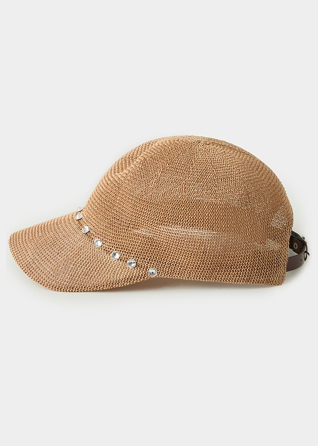 Straw baseball hat with rhinestones