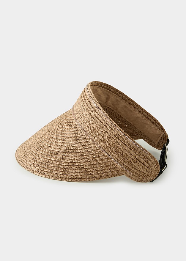 Straw sun visor hat with rhinestone