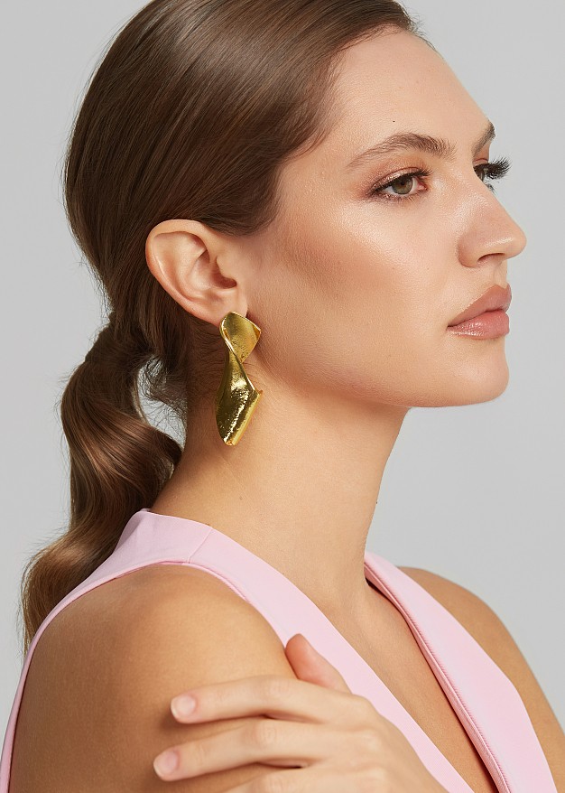 Gold-tone pleated stud earrings