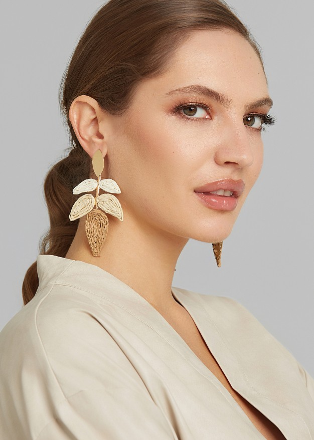 Gold tone raffia earrings