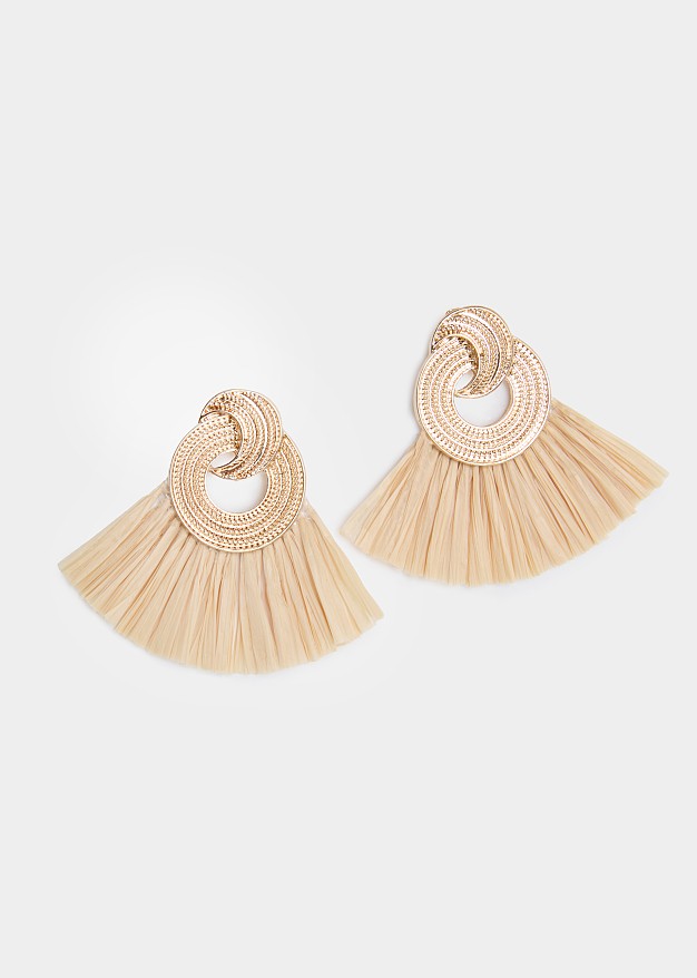 Gold-tone and straw earrings