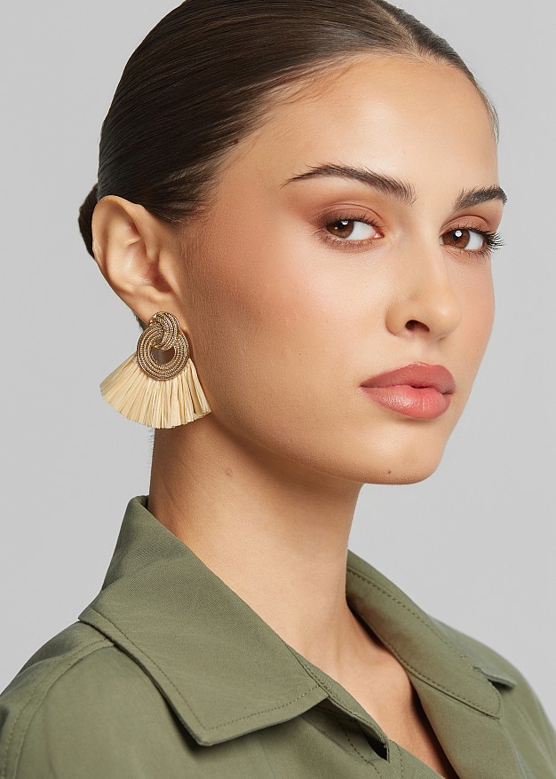 Gold-tone and straw earrings