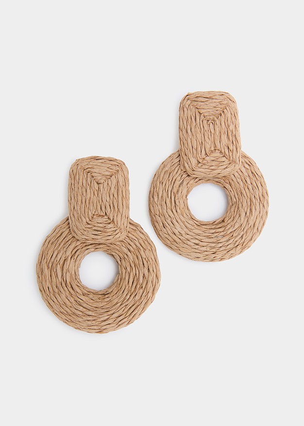 Straw dangle hoop earrings