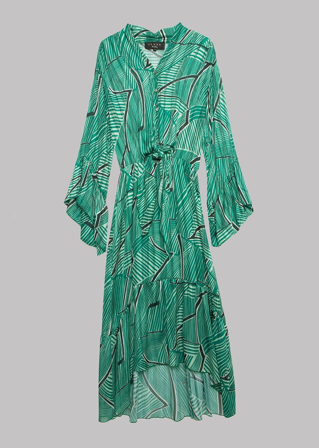 Midi dress with print and mesh