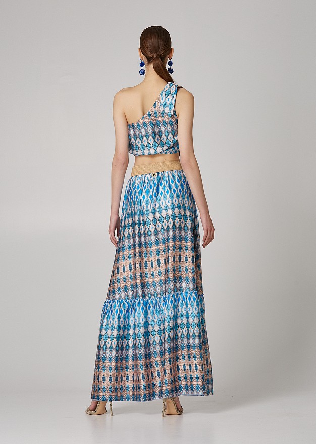 Maxi skirt with print and cut