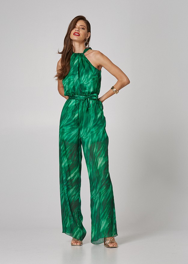 Jumpsuit with print and tie on the neck