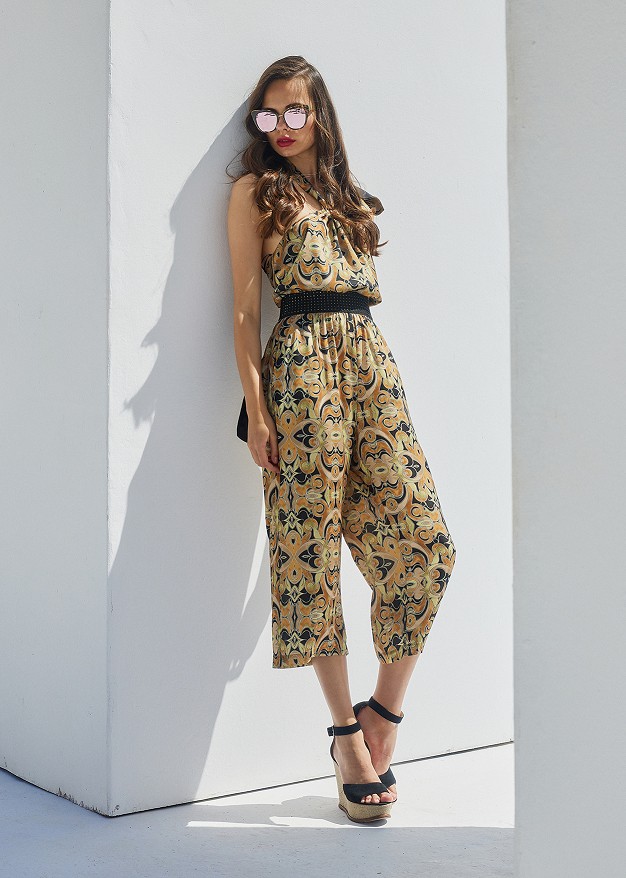 Satin look jumpsuit with satin look and paisley print