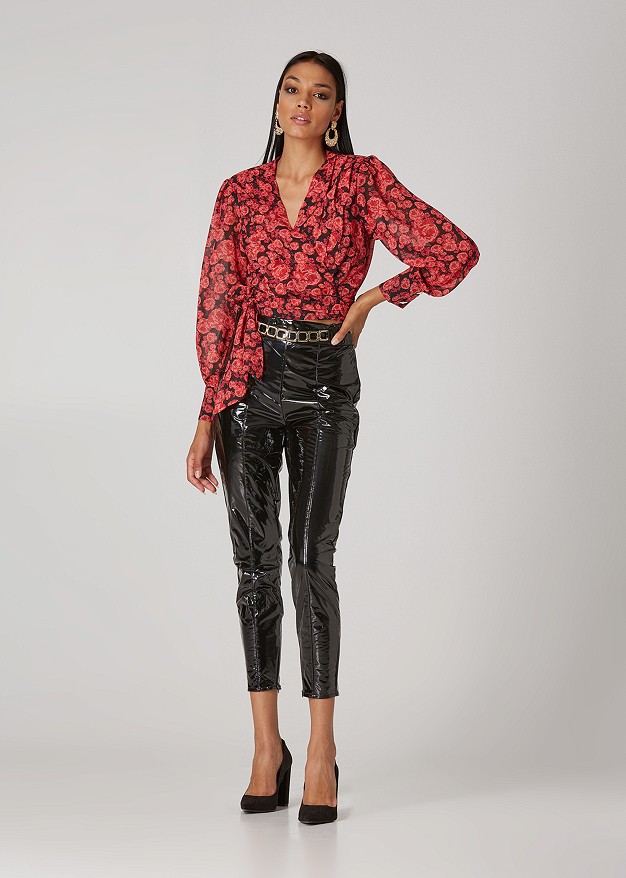Wrap shirt with floral print