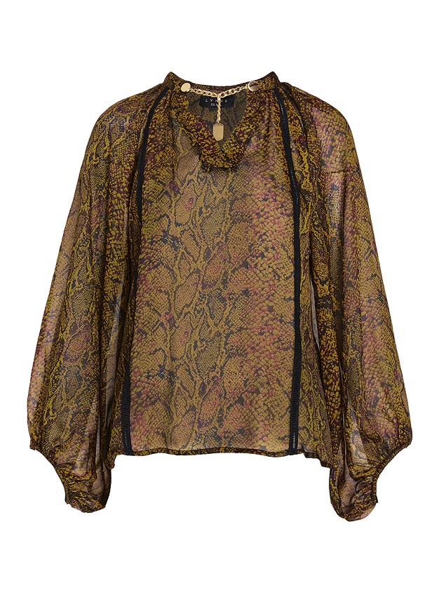 Animal print blouse with decoarative chain