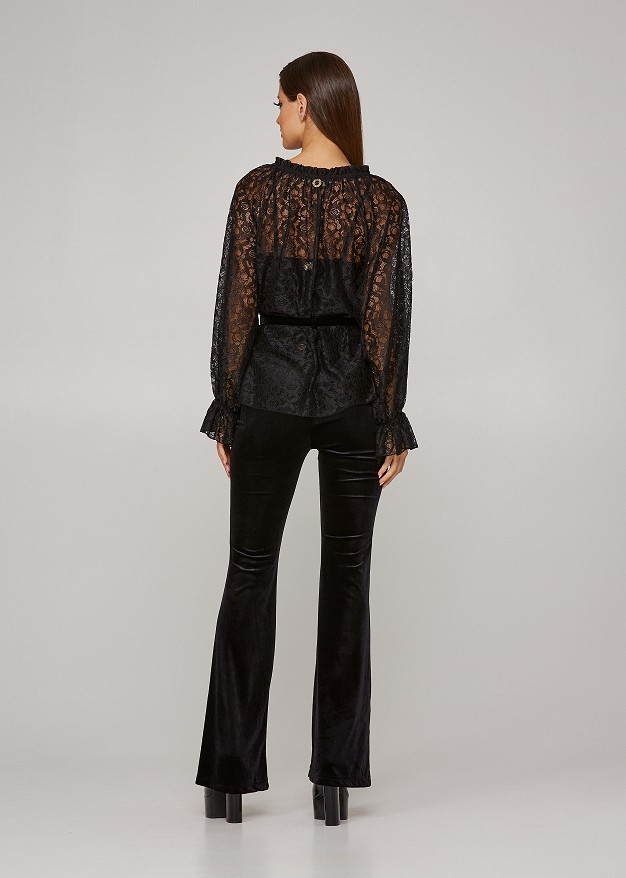 Lace box blouse with chain detail
