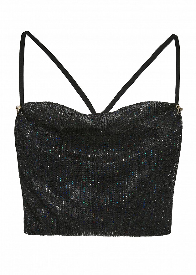 Cropped cowl neck sequins top