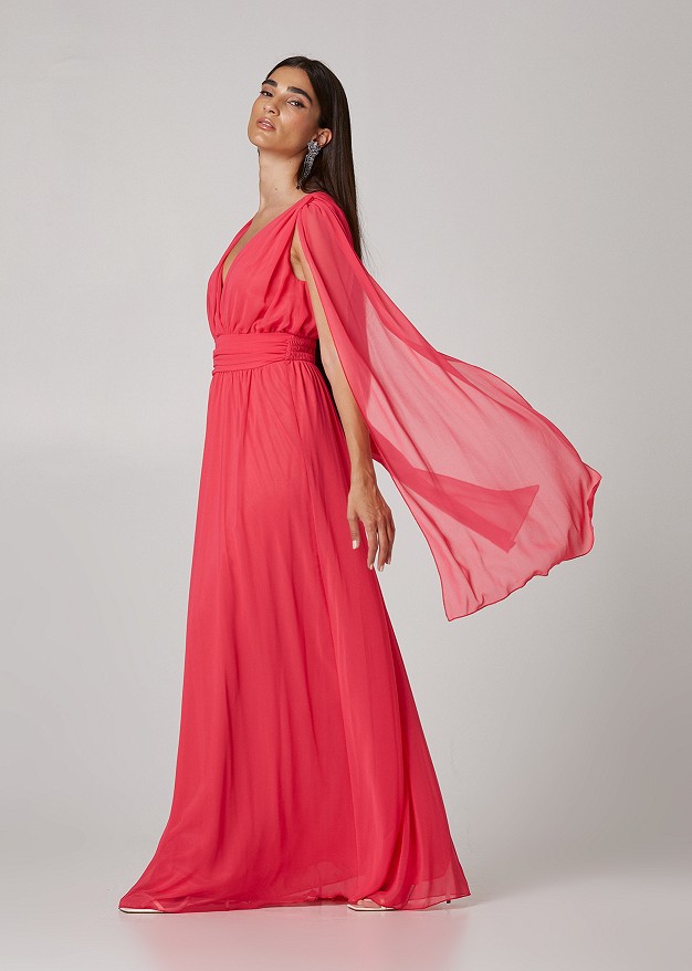 Maxi dress with tulle and open sleeves