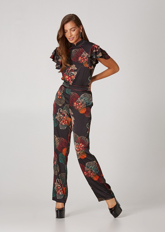Wide leg trousers in floral print