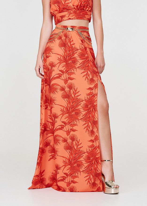 Maxi skirt in tropical print with slip and pockets | LYNNE
