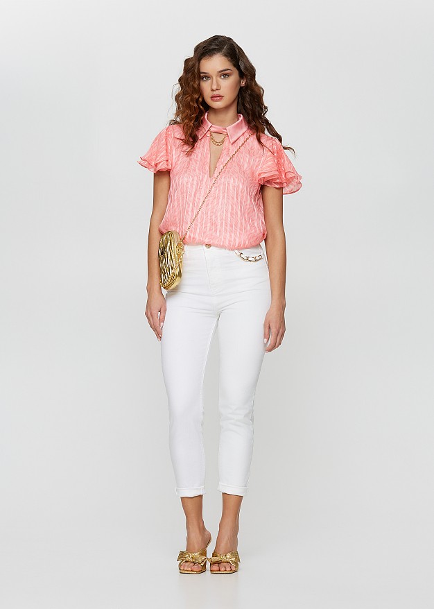 Printed blouse with collar in satin look