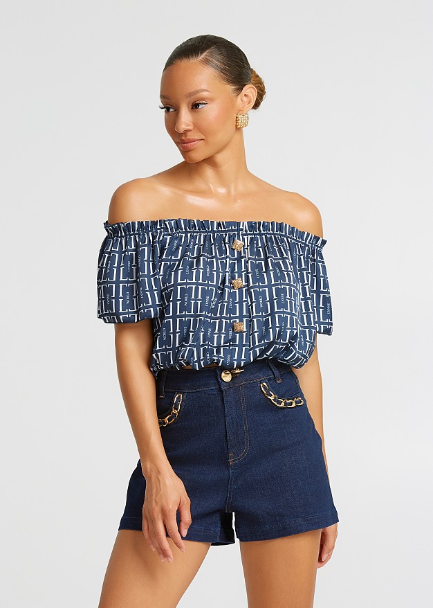 Off shoulder blouse with logo