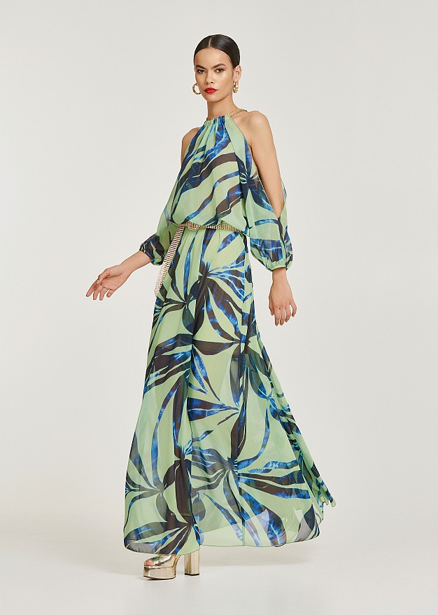 Maxi printed dress with gold chain | LYNNE