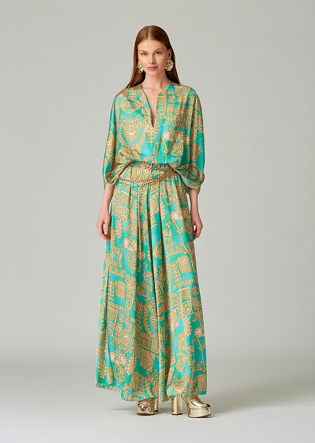 Maxi printed dress with raglan oversized sleeves