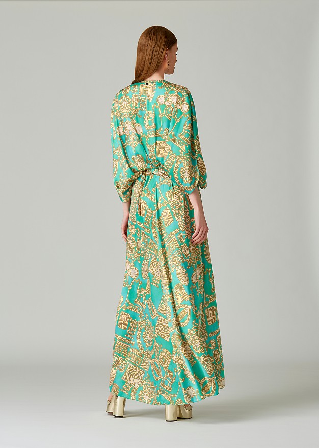 Maxi printed dress with raglan oversized sleeves