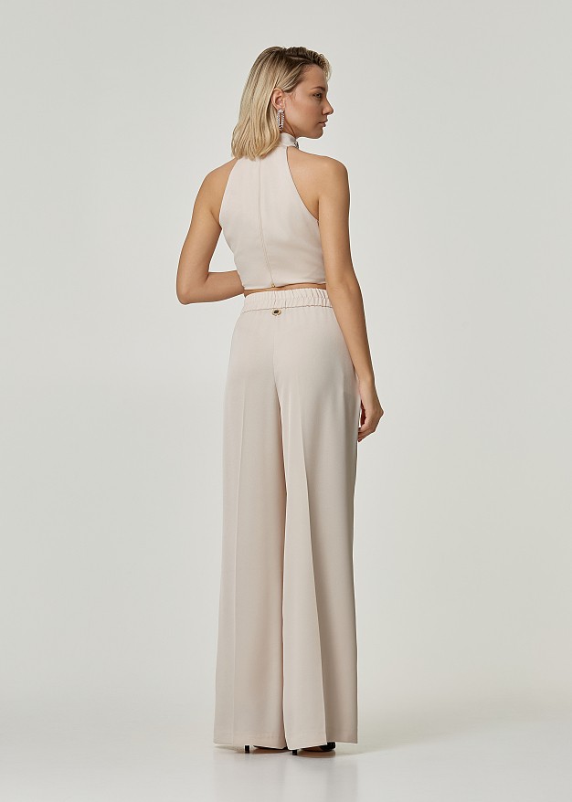 High waisted crepe satin wide leg trousers