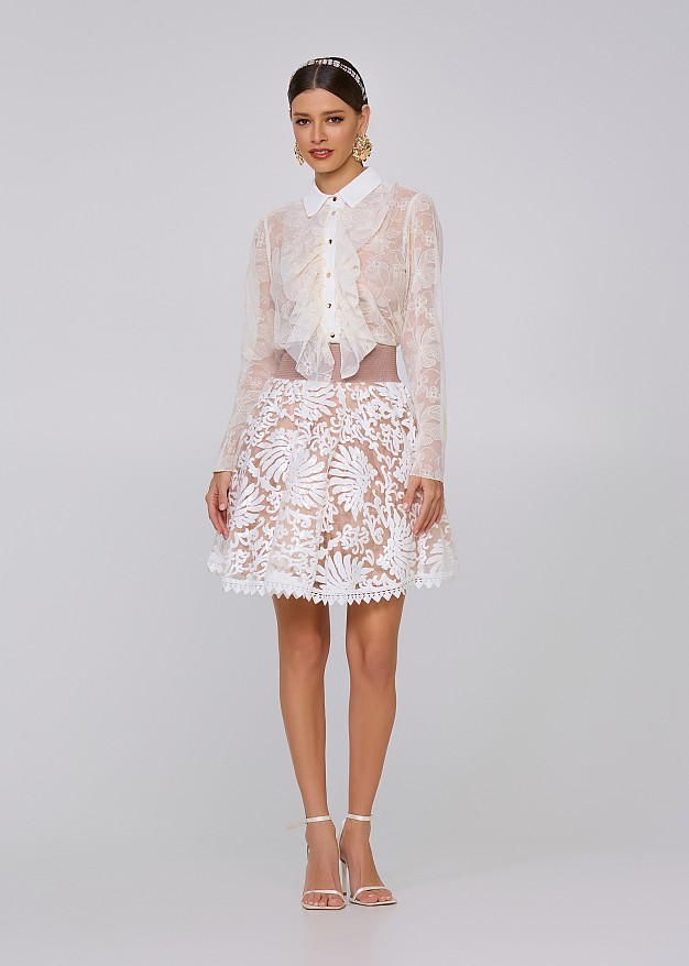 Cloche mini skirt in embroiderd lace with sequins