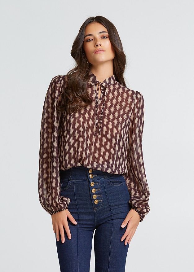 Printed blouse with mao collar