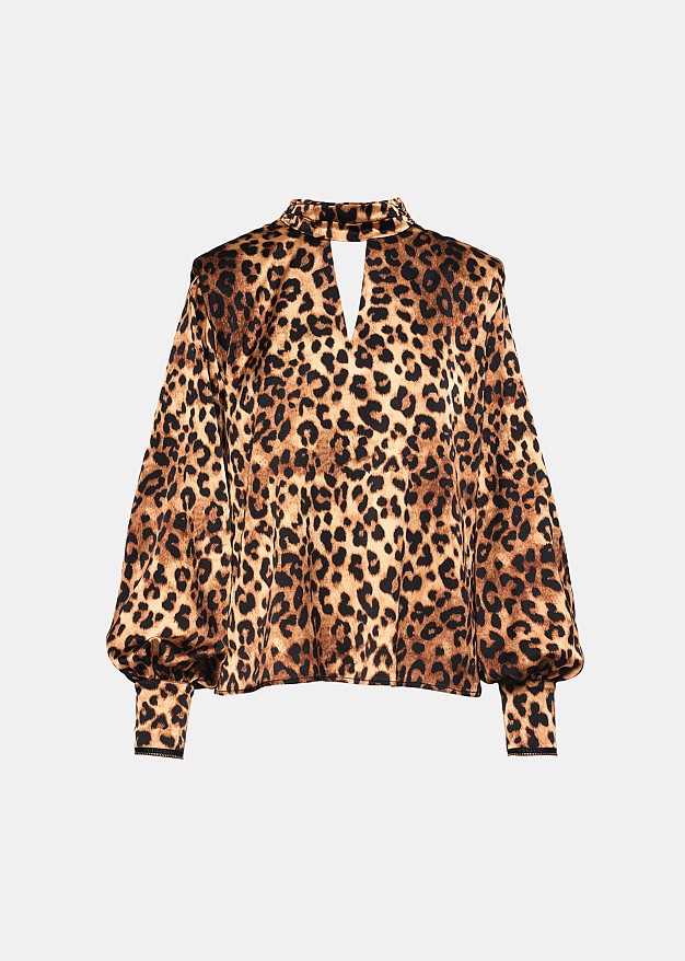 Leopard blouse with shoulder pleats