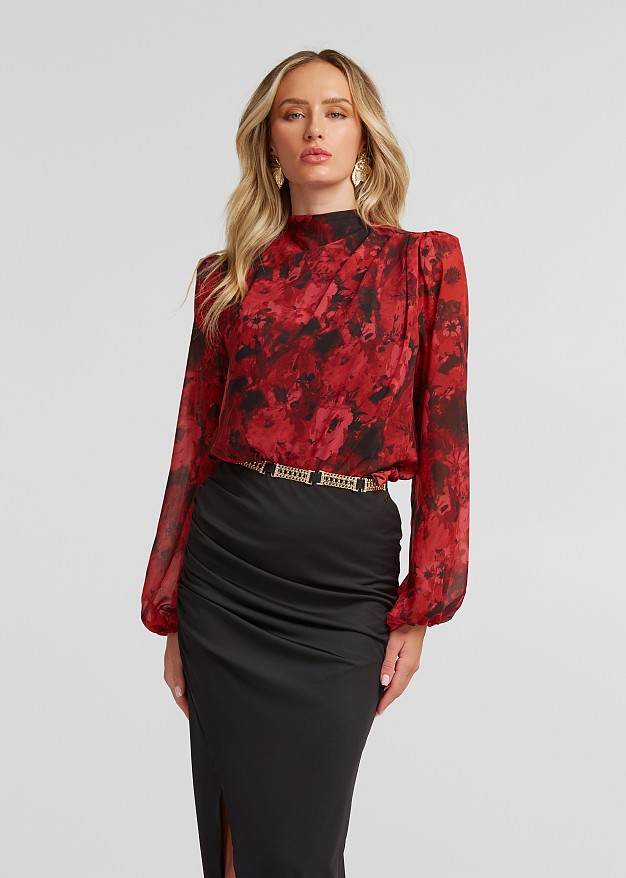 Printed blouse with high neck