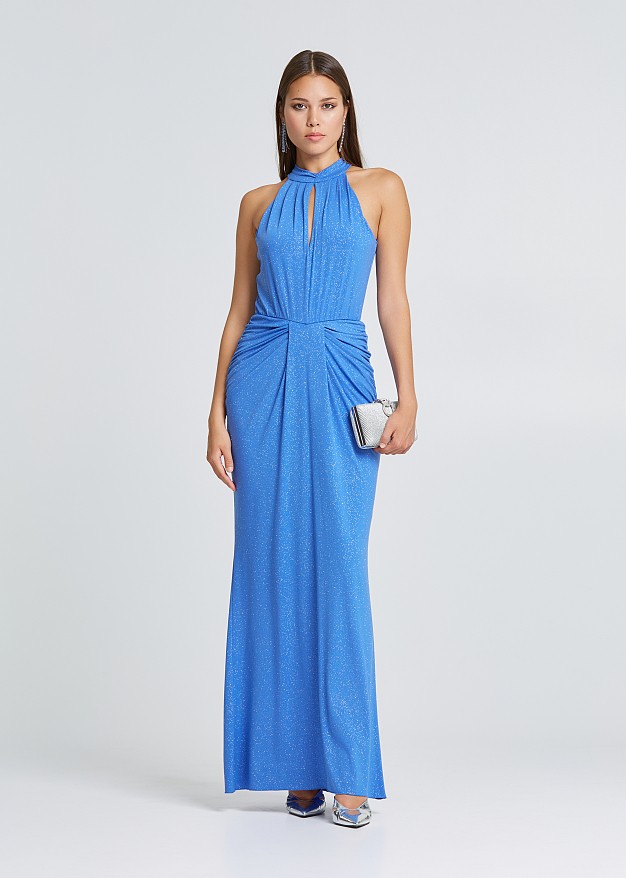 Maxi halter neck dress with glitter