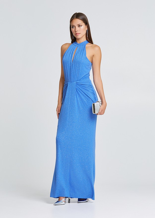 Maxi halter neck dress with glitter