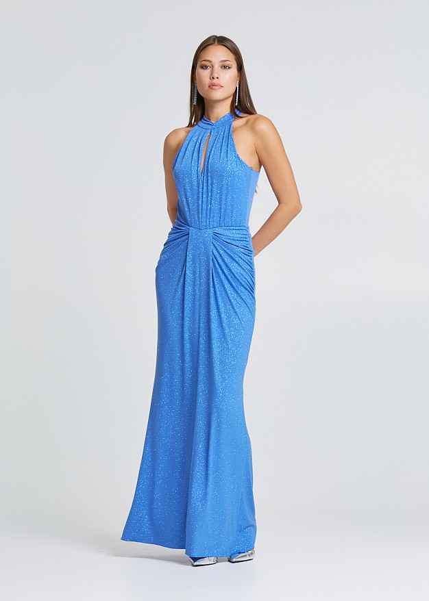 Maxi halter neck dress with glitter