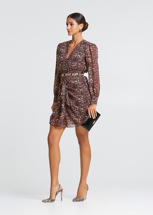 Mini animal print dress with ruffles