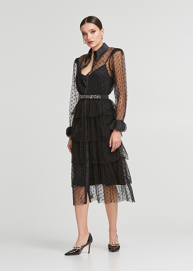 Rochie midi cu design polka dot