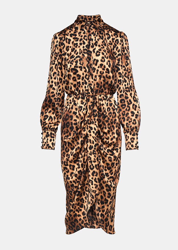 Midi leopard dress with collar