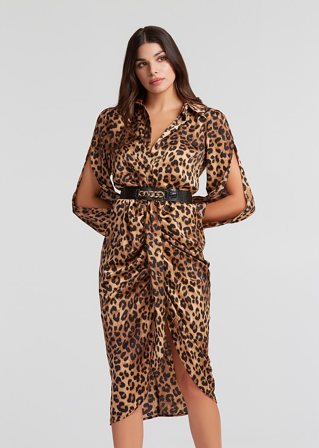 Midi leopard dress with collar