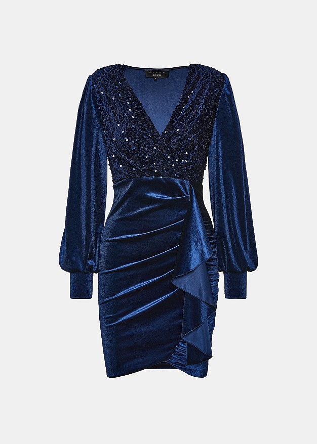 Mini velvet-style dress with sequins on the bodice