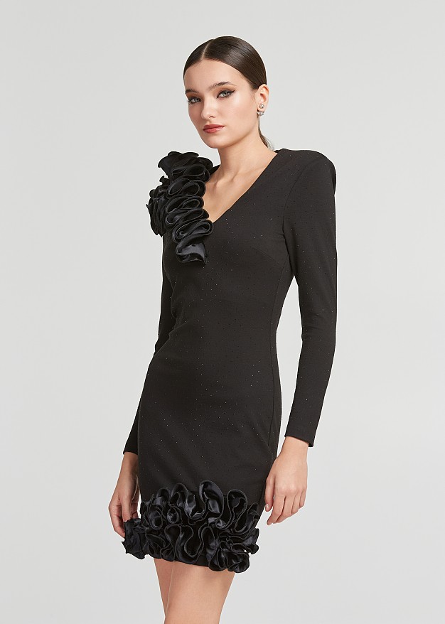 Mini dress decorated with satin frills