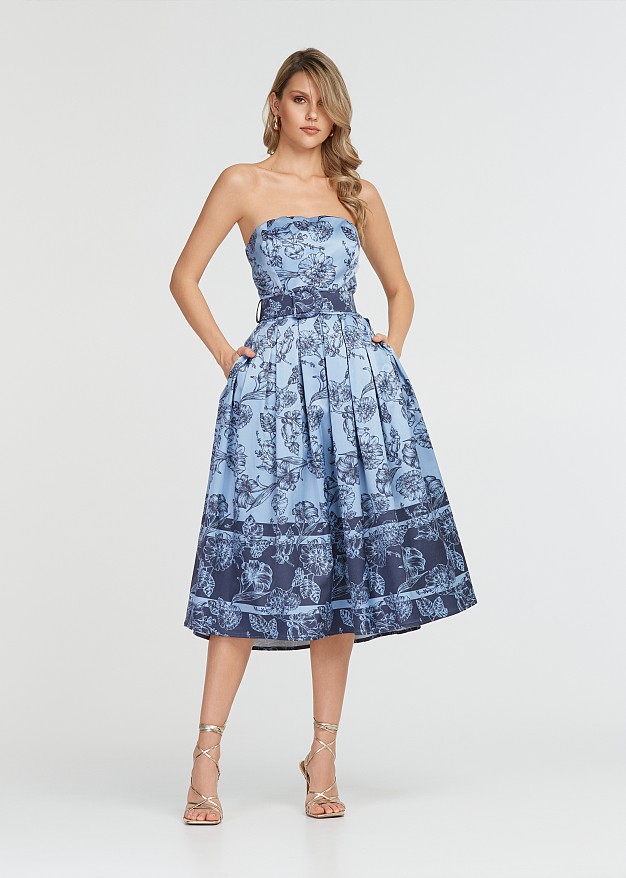 Printed strapless dress